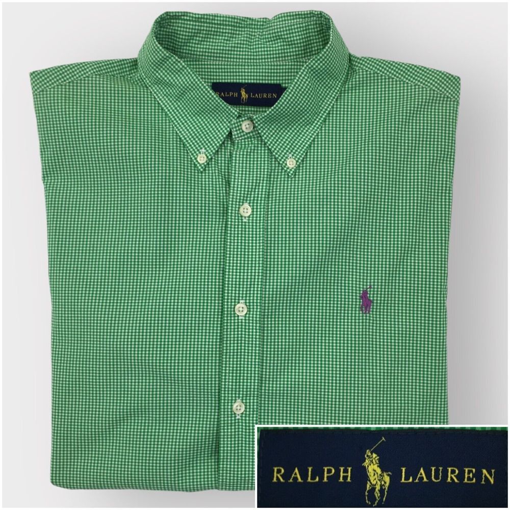 Ralph Lauren Shirt Mens Size XL Green Tablecloth‎ Oxford Classic Fit Cotton Pony